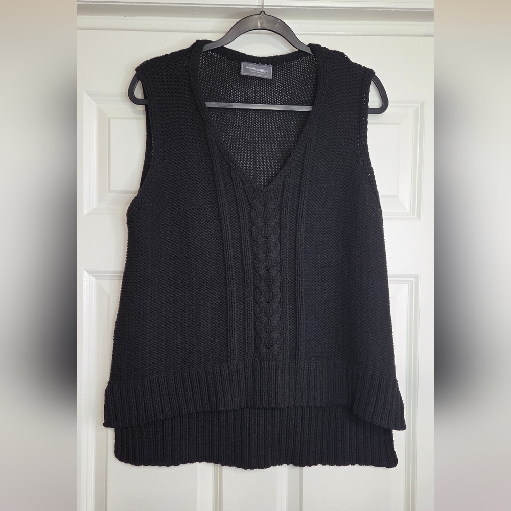 Wooden Ships Cotton Blend Black Cable Knit Sweater Vest - Size M/L
